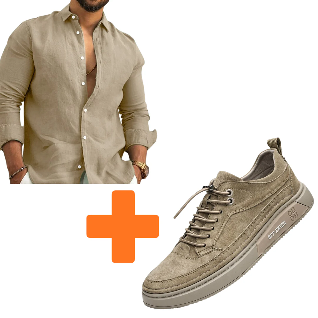 (PAGUE 1 LEVE 2 ) Sapatênis Masculino Em Couro Premium Off-Ekien + Camisa de Linho Premium Masculina - Image 11