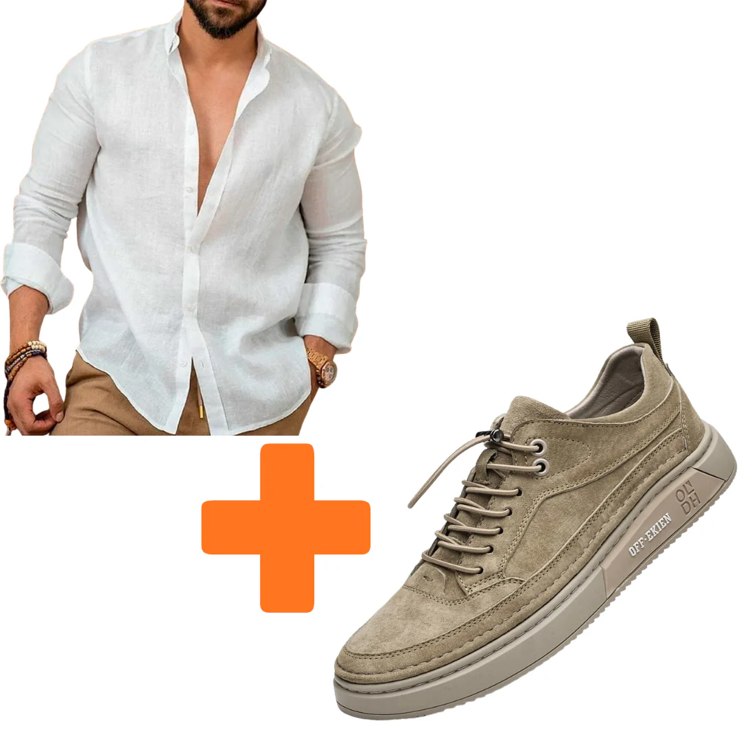 (PAGUE 1 LEVE 2 ) Sapatênis Masculino Em Couro Premium Off-Ekien + Camisa de Linho Premium Masculina - Image 12