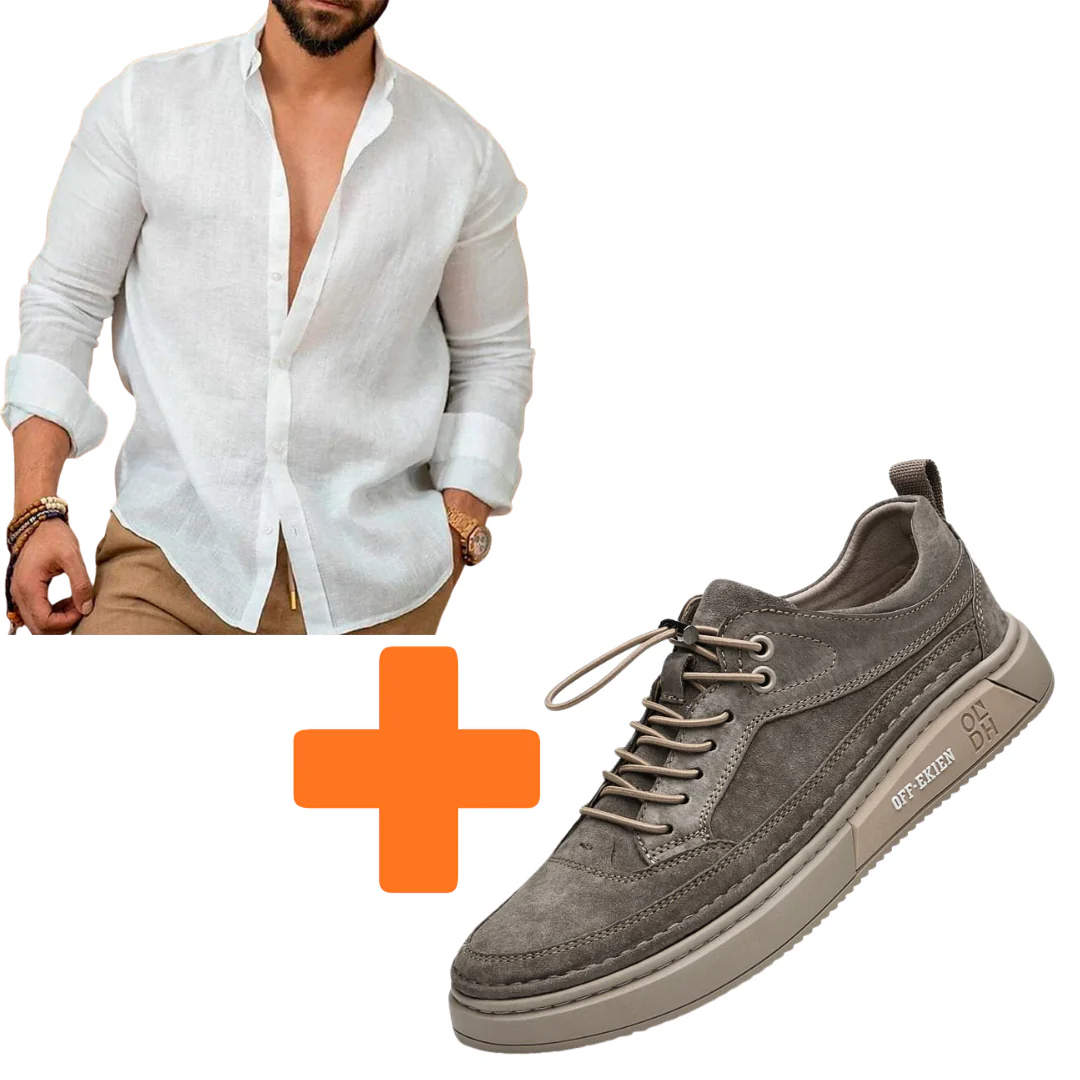 (PAGUE 1 LEVE 2 ) Sapatênis Masculino Em Couro Premium Off-Ekien + Camisa de Linho Premium Masculina - Image 13