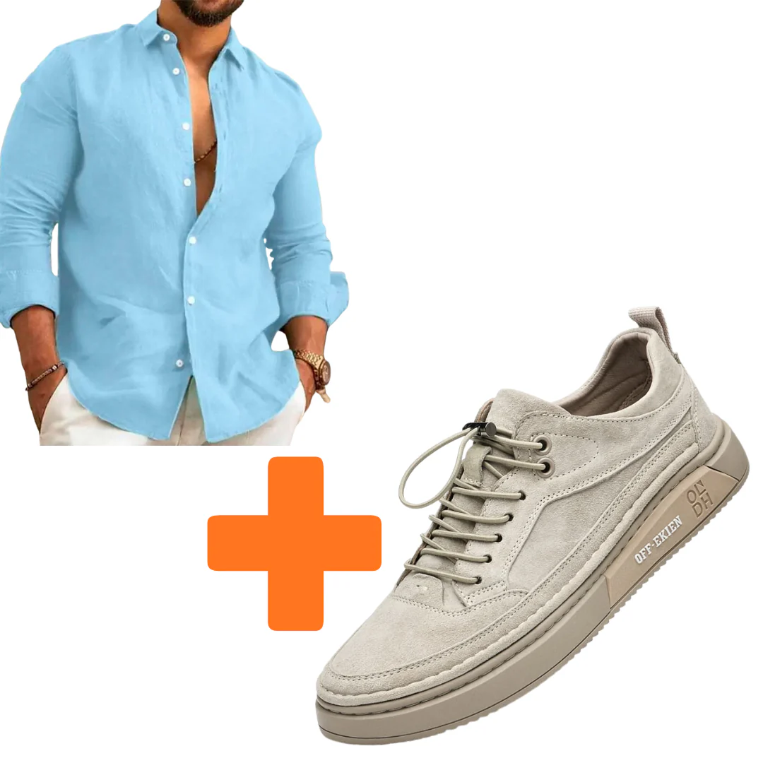 (PAGUE 1 LEVE 2 ) Sapatênis Masculino Em Couro Premium Off-Ekien + Camisa de Linho Premium Masculina - Image 14