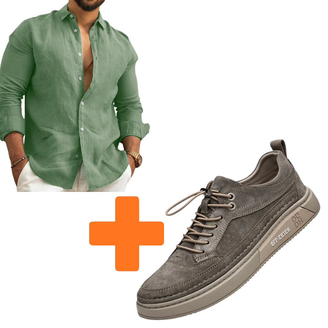 (PAGUE 1 LEVE 2 ) Sapatênis Masculino Em Couro Premium Off-Ekien + Camisa de Linho Premium Masculina - Image 15